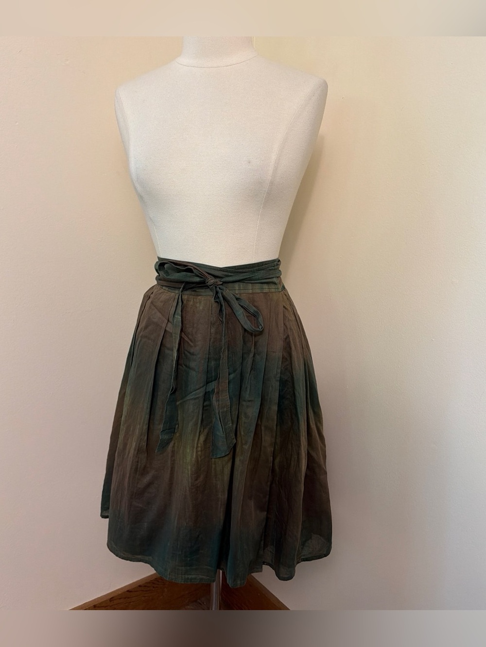 Theory Lightweight Cotton Brown and Green Wrap Skirt S